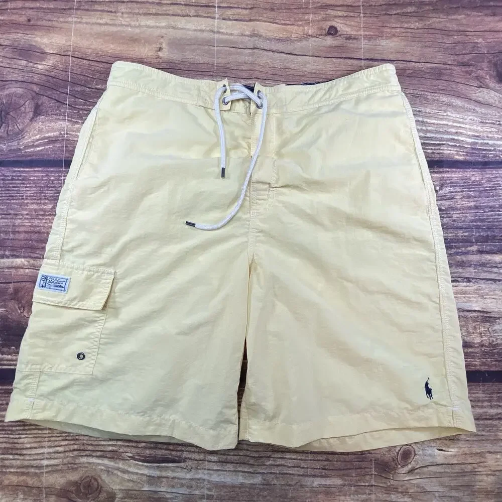 Polo Ralph Lauren Swim Trunks Men’s Large Light Yellow Lined Shorts Pockets